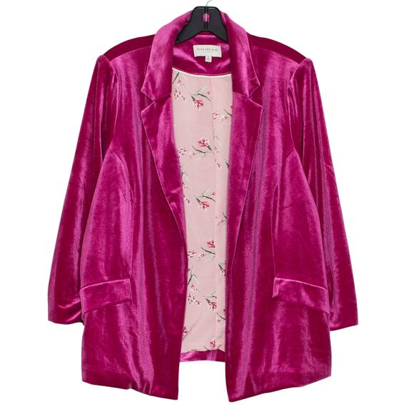 Velvet Blazer 3/4 Sleeve Y2K 90s Retro Statement Bold Open Magenta Plus Size 1X - Picture 1 of 8